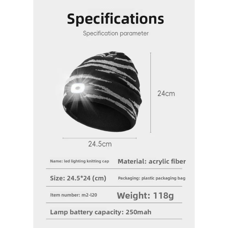 Popular LED Beanie Hat Rechargeable USB Lighted Knit Cap Outdoor Night Running Cycling Hiking Winter Warm Headlamp Bright Lights