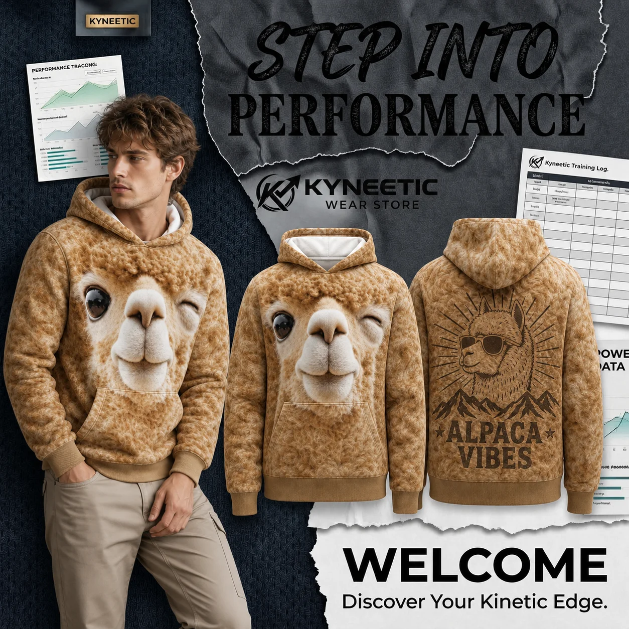 3D Alpaca Llama Face Print Long Sleeve Hoodie Parent-Child Casual Streetwear Pullover Sweatshirt for World Smile Day Clothing