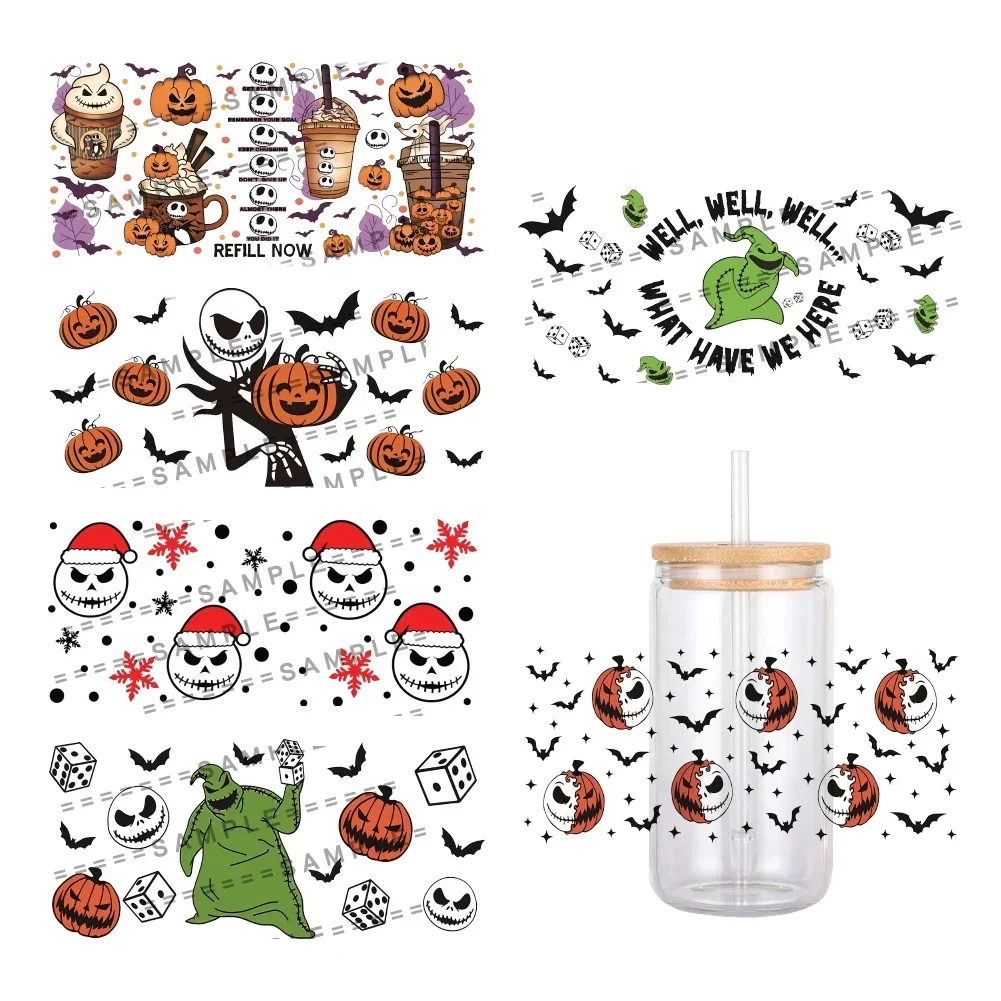 Disney-The Nightmare Before Christmas UV DTF Sticker, Waterproof Transfers Decals for 16oz Glass Cup Wrap Stickers