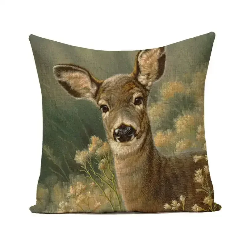 Poszewka na poduszkę Wildlife Cute Deer Moose Face Poszewka na poduszkę Home Living Room Decor Dekoracja 45x45cm