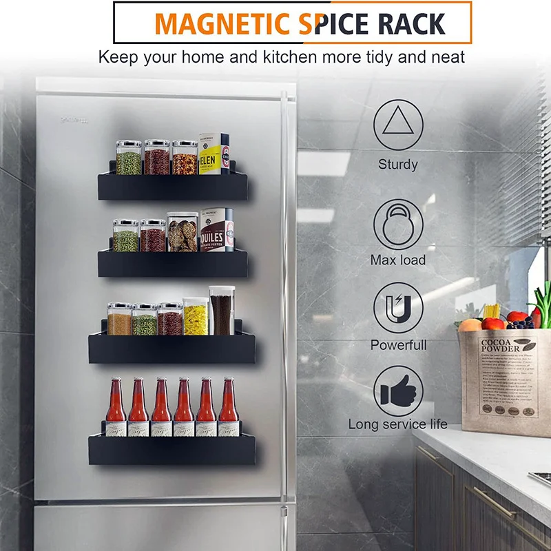 Magnetisches Kühlschrankregal – schwarzes Eisen-Aufbewahrungsregal für die Kühlschrankseite, platzsparendes Küchen-Bade-Organizer-Regal für den Haushalt