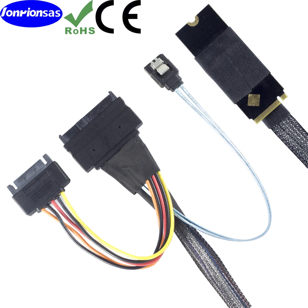 Плата M.2(M-Key) PCB до 2,55 NVMe U.2 SFF-8639 SDD с SATA 15P male и 7P SATA female cable