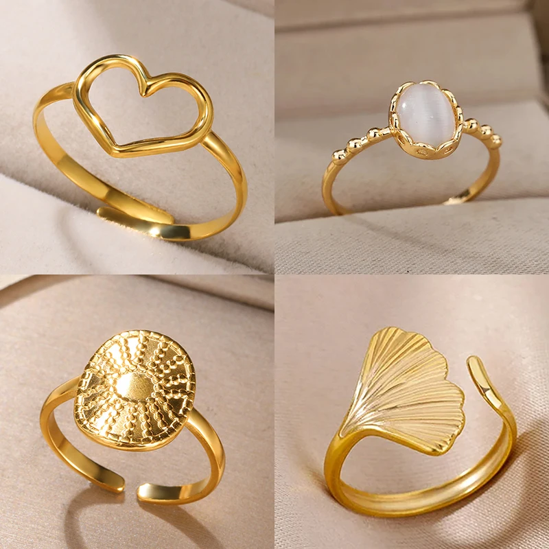 Fashion White Opal Rings For Women Gold Color Stainless Steel Opal Ring Wedding Engagement Jewelry Birthday Gift 2024