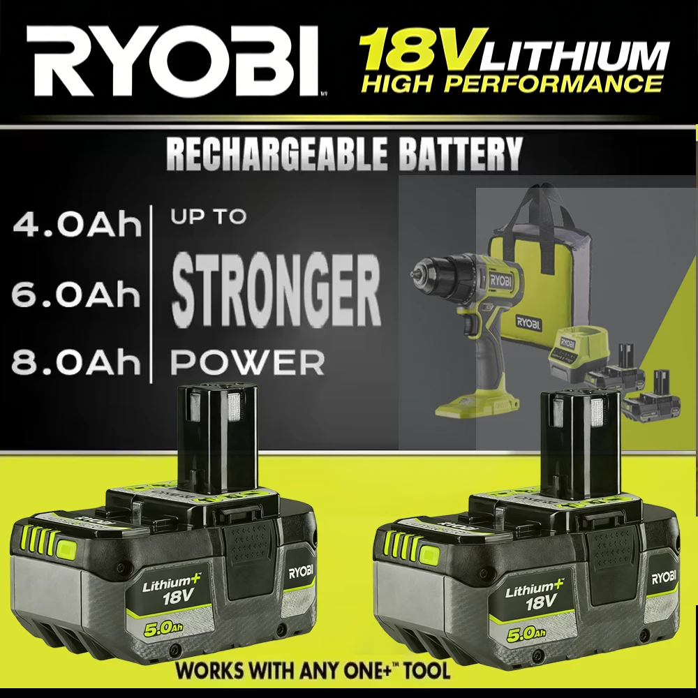 High Capacity RYOBI ONE+ 8.0Ah 18V Lithium Battery, No Memory Effect, Low Self Discharge, Works with All ONE+ Series Tools