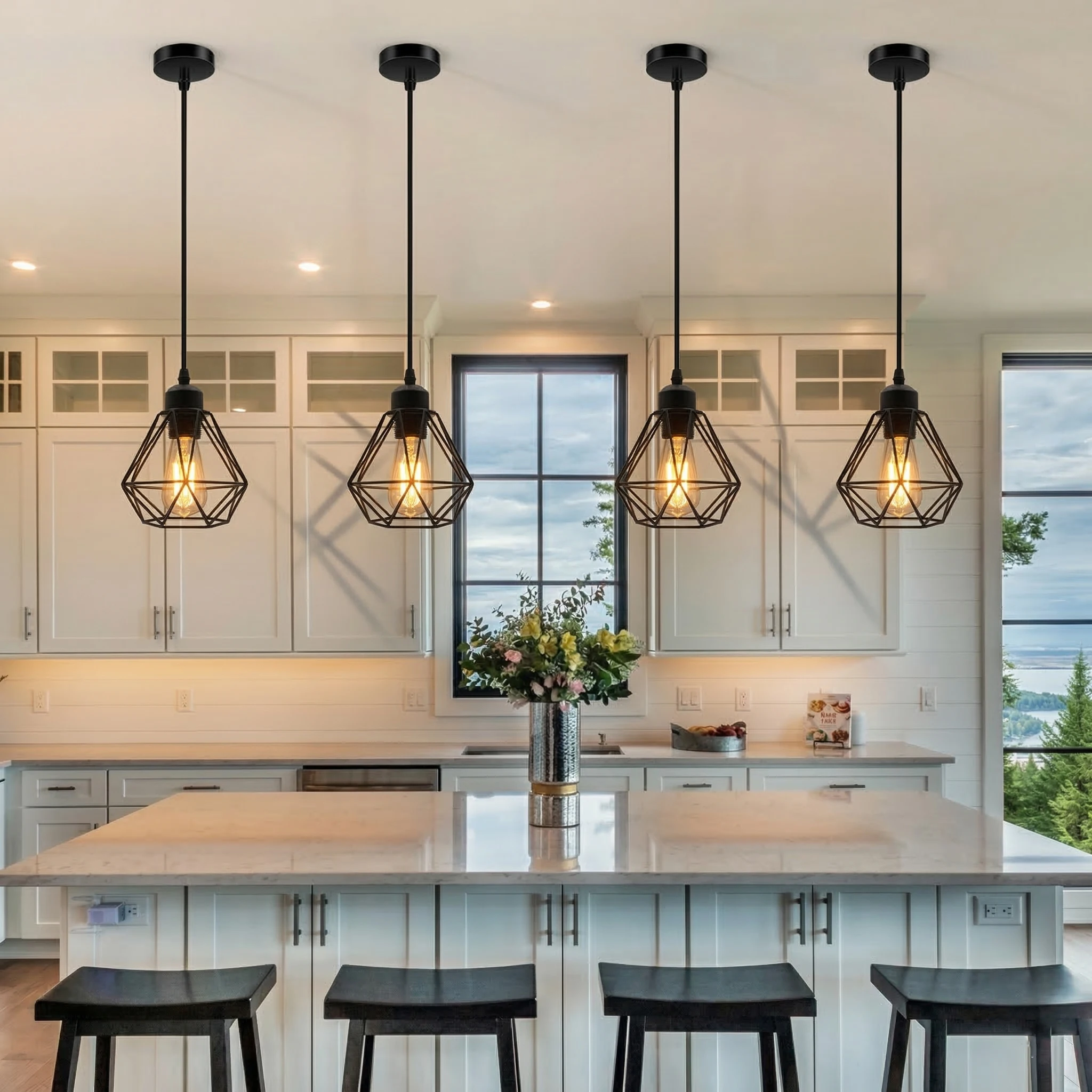 1 Pc Black Modern 1 E27 Bulb Base Chandeliers Light, Suitable for Bedroom, Kitchen, Hallway, Corridor Chandelier (Without Bulb)