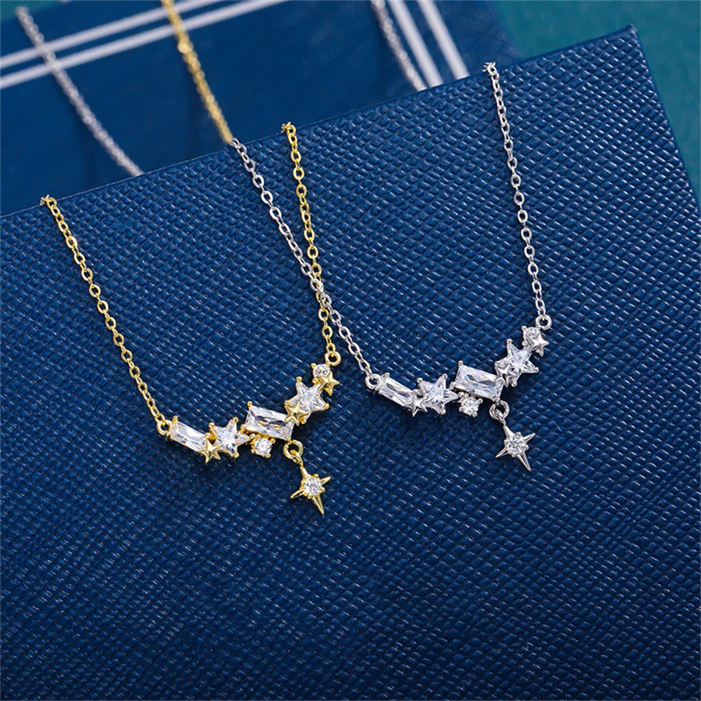 

Корейское серебряное ожерелье с кисточками S925, кулон с цирконом и четырехточечной звездой, устойчивый к выцветанию, летние женские элитные украшения