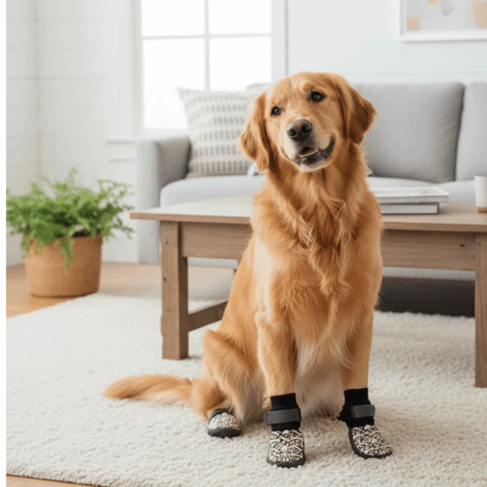

4 pieces/set Paw Pattern Anti-Slip Dog Socks Wear Resistant Warm Pet Knitted Socks Adjustable Anti-licking Dog Shoes Socks