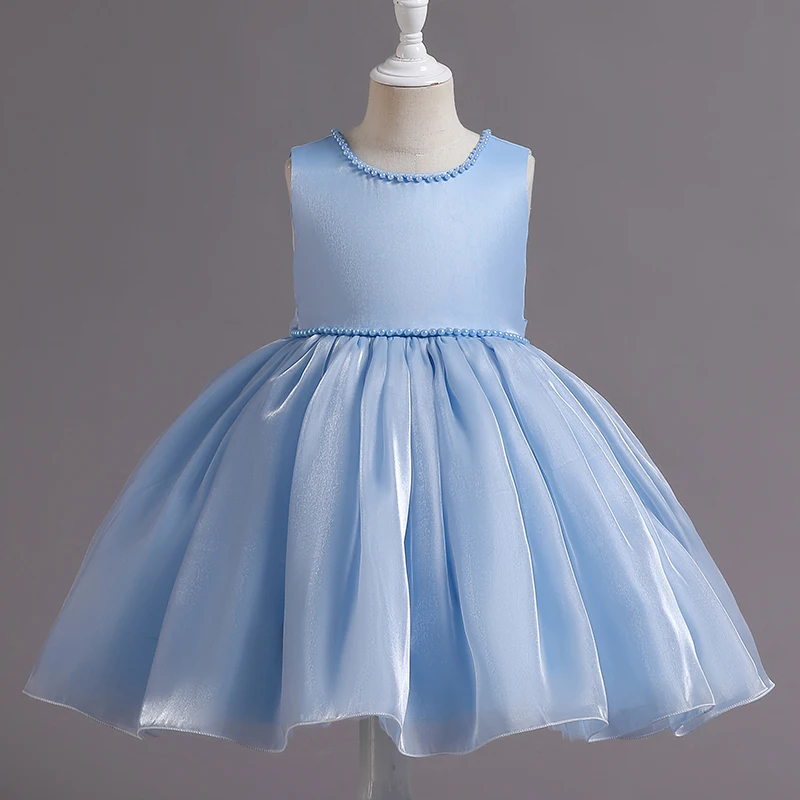 Abito per bambini in raso senza maniche stile principessa dolce pompadour corto elegante champagne # Z002