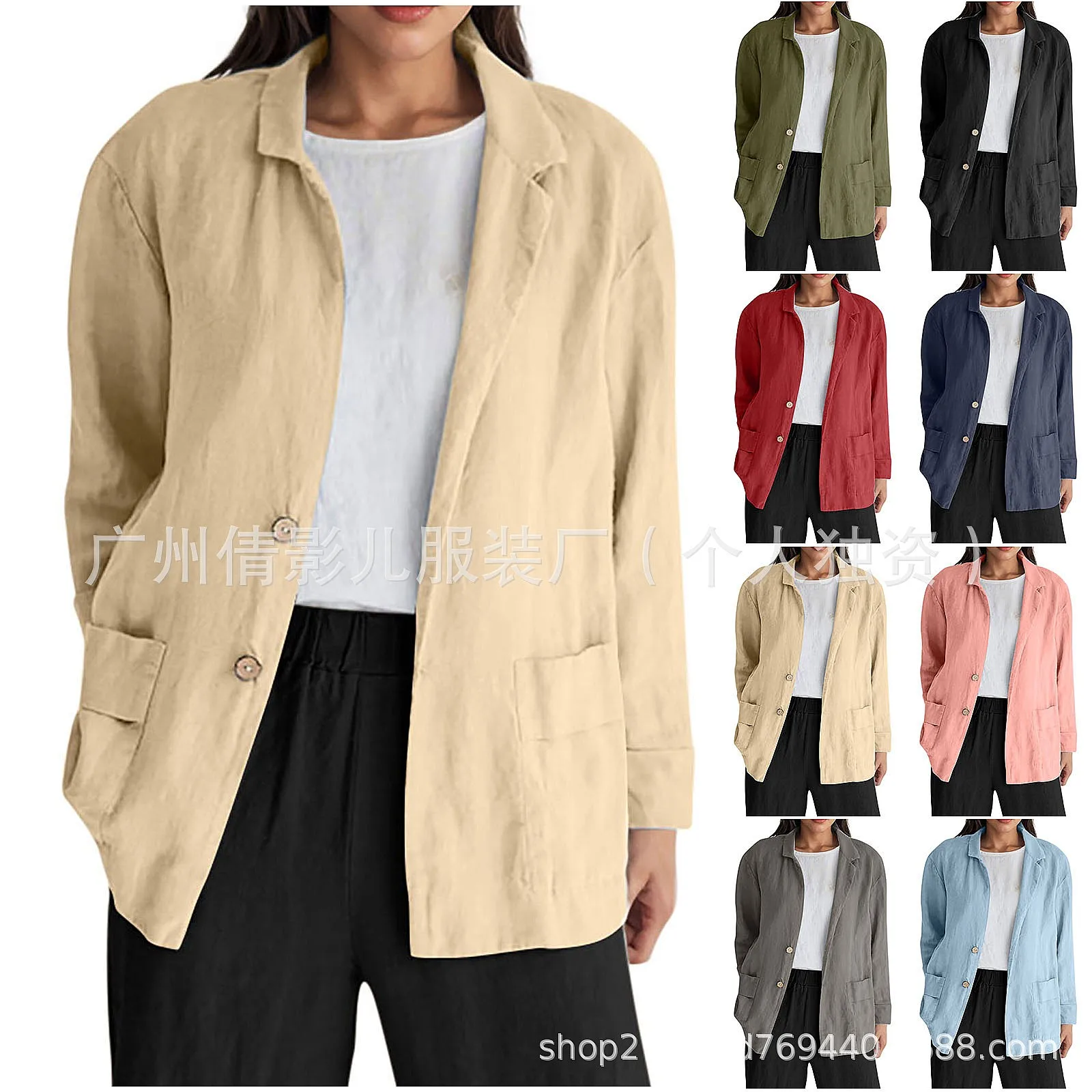 Women's Plus Size Linen Blazer Button Front Notch Lapel Casual Loose Blazer Spring Summer