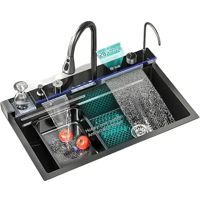 

Newest Multifunctional Large Kitchen Sink 304 Smart Stainless Steel Undermount Faucet Four Nano Exclusive for Hotels Restaurants