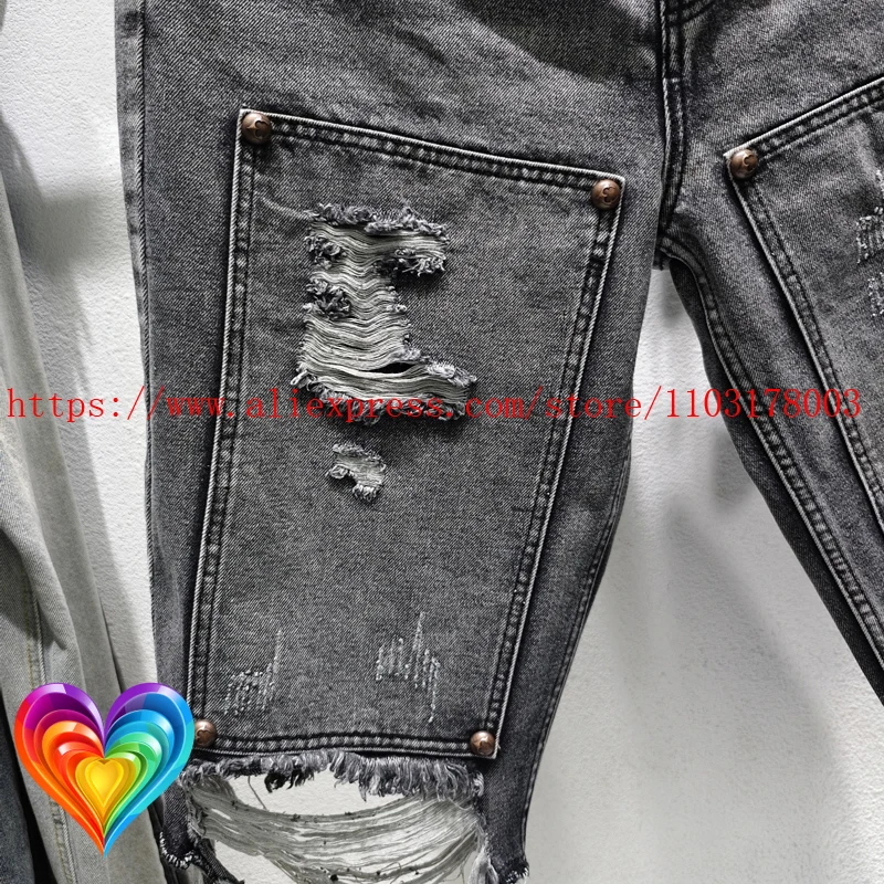 2025 Thug Club Hole Damaged Short Jeans Back Pockets Embroidery Star Moon Jort Men Women Black Blue Washed Button Fly Shortpant