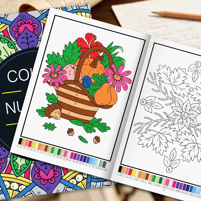 Malen nach Zahlen für Erwachsene, Malbuch mit 32 Seiten, Blumen-Mandala-Design, Stressabbau, Entspannungstherapie, Aktivitätsbuch – Detail 6