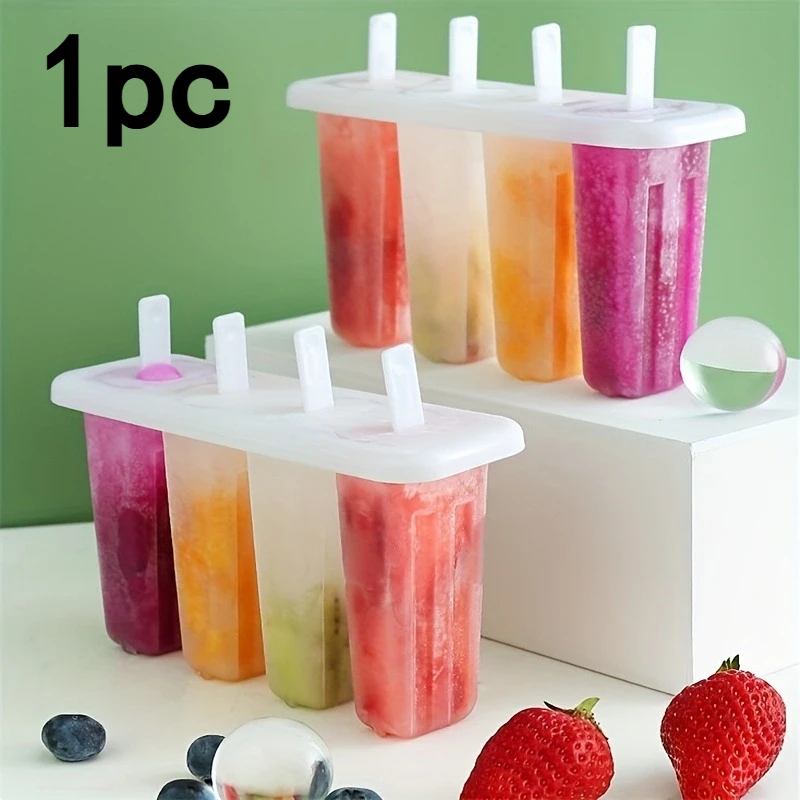 Popsicle Molds with Lids Plastic Homemade Ice Pop Maker Tray DIY Frozen Treat Kit for Summer Snack Ice Cream Maker 4-Cavity