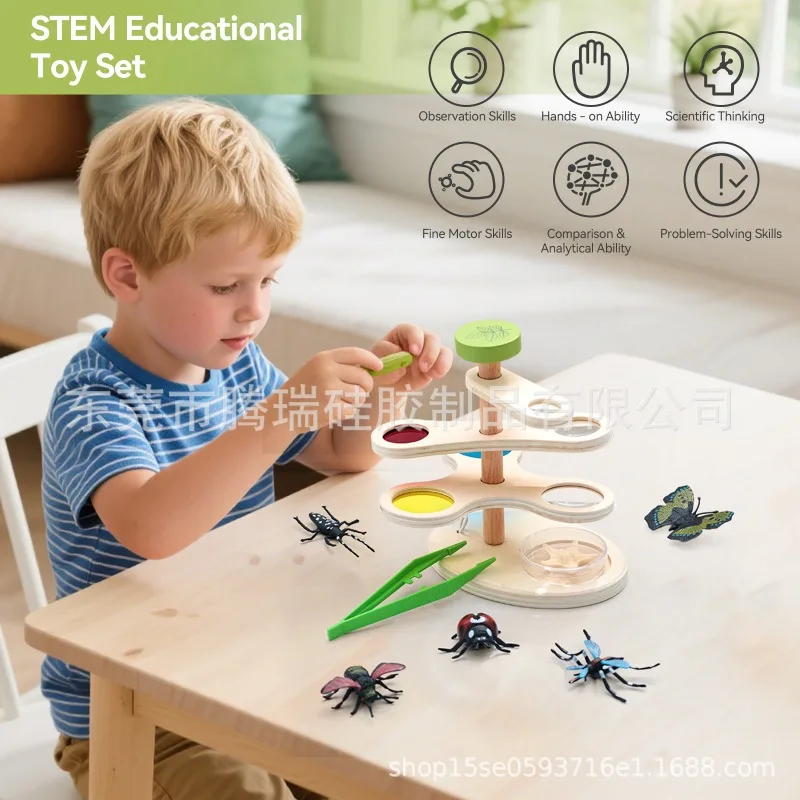 

Kids STEM Educational Observation Toy Set Nature Exploration Bug Viewer with Magnifying Lenses and Tweezers