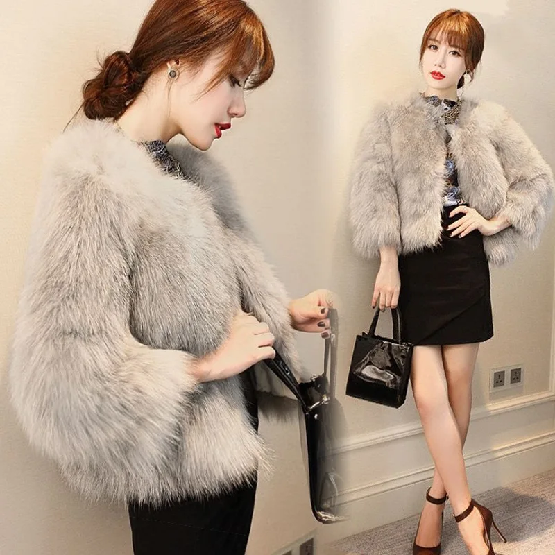 

Пальто из искусственного лисьего меха, женские короткие куртки, однотонные, с круглым вырезом, с длинными рукавами, на пуговицах, толстые, теплые, свободные, повседневные, 2023, осень-зима