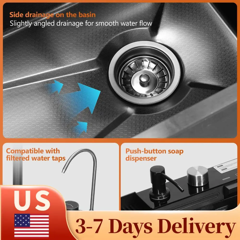 

Встраиваемая раковина для рабочей станции с корзиной для слива, раковина для рабочей станции с сотовой структурой, выдвижным поворотным смесителем и омывателем для стаканов с функцией повышения давления