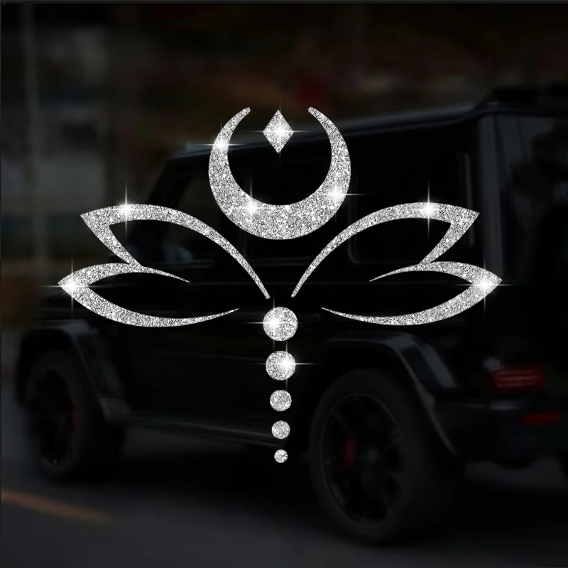 Crescent Moon Dotwork Dragonfly Decal, Sparkling Glitter Decals, Wall Sticker, Doors Sticker, Car Sticker