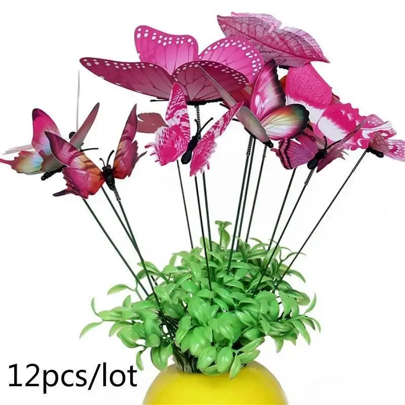 New 12Pcs/Set Colorful Butterfly Garden Stakes Decorative Butterfly Stake For Yard Flower Pot Planter Outdoor Lawn Ornament