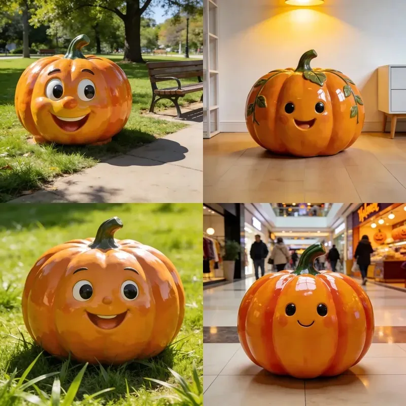 Custom Large Outdoor Decorative Fiberglass Pumpkin Sculpture Life Size Modern Design Weather Resistant Halloween Garden