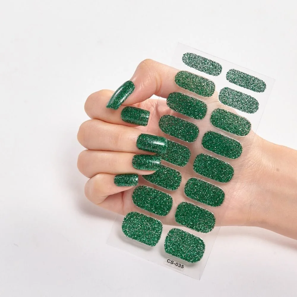 8 hojas de tiras de pegatinas de Gel para uñas, lentejuelas, Gel Simple, envolturas completas para uñas, tiras de esmalte de uñas de Gel brillante, bricolaje, fabricación de Arte NAil