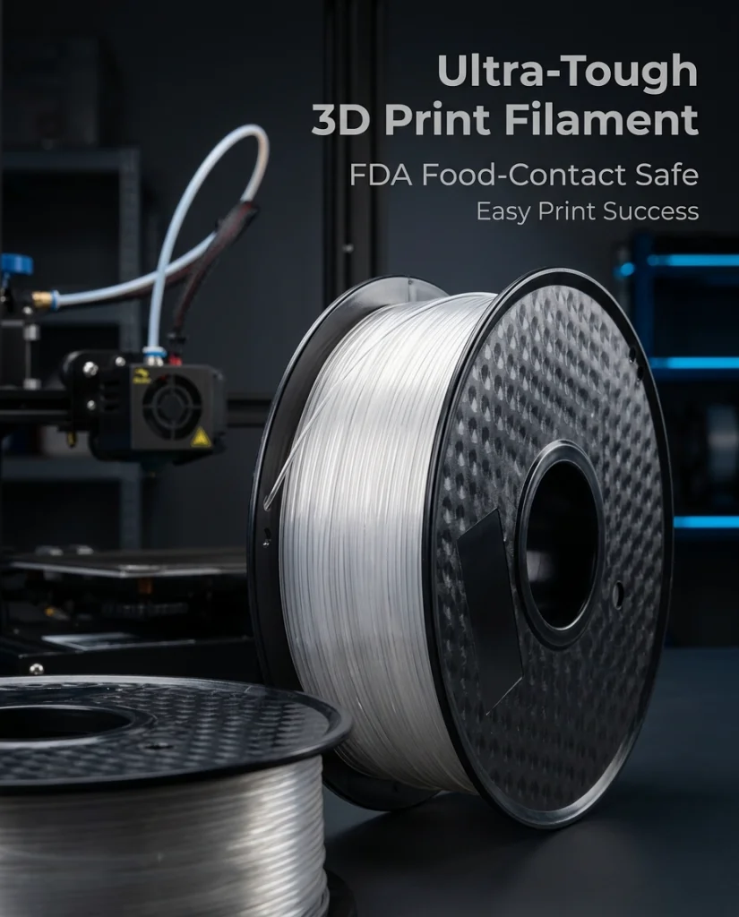 Clear PCTG Filament 1.75mm 1KG, Vacuum-Sealed with Pre-Drying, High Strength & No Warp, Easy Print Premium 3D Filament