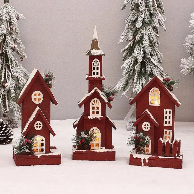 

R9JC Christmas LED Light Wooden House Glowing Cabin Christmas Decorations for Home