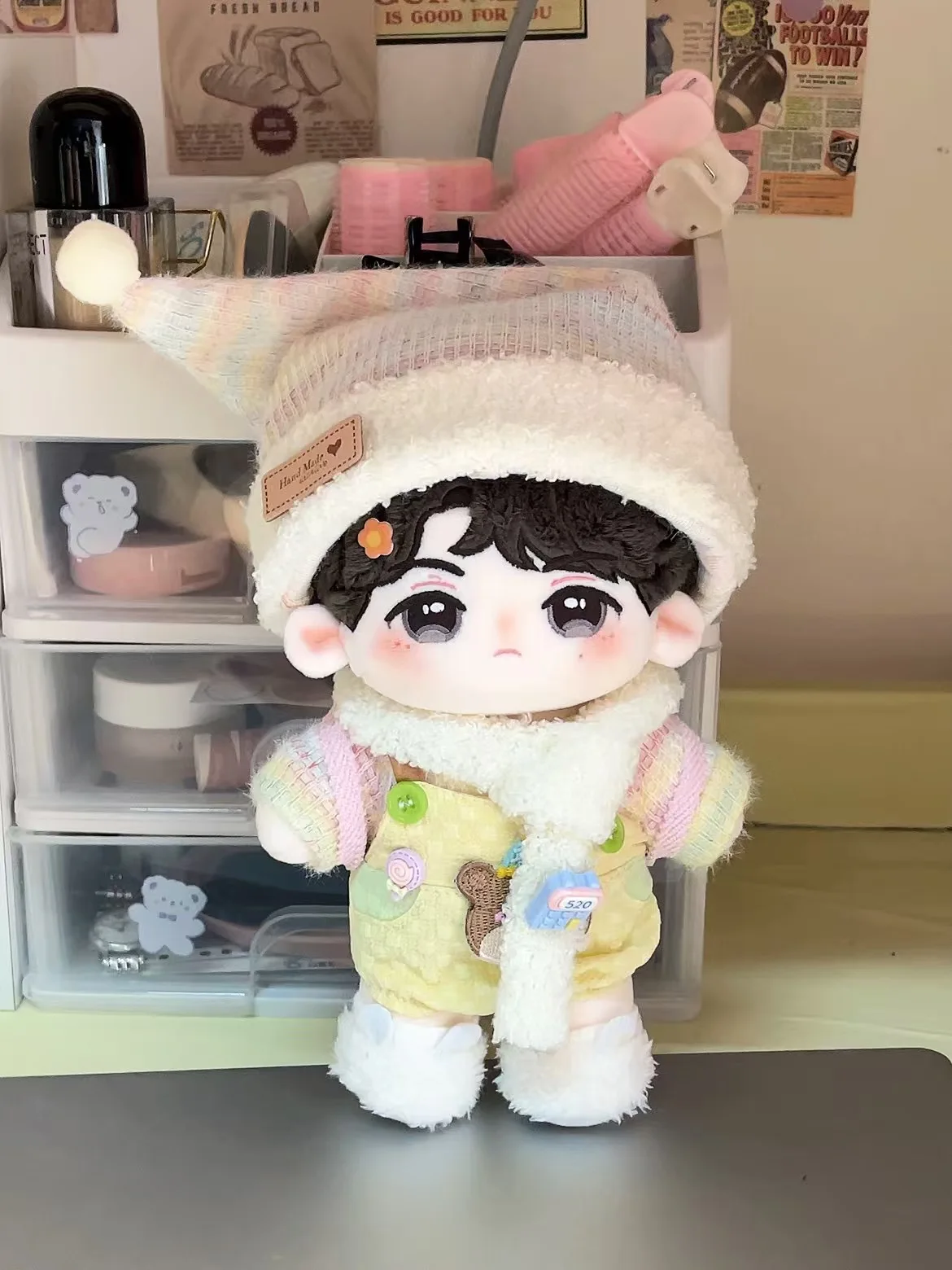 20cm Kawaii Love And Deepspace Idol Doll Clothes New winter kawaii plush suit sweater pants scarf hat and bag decorative