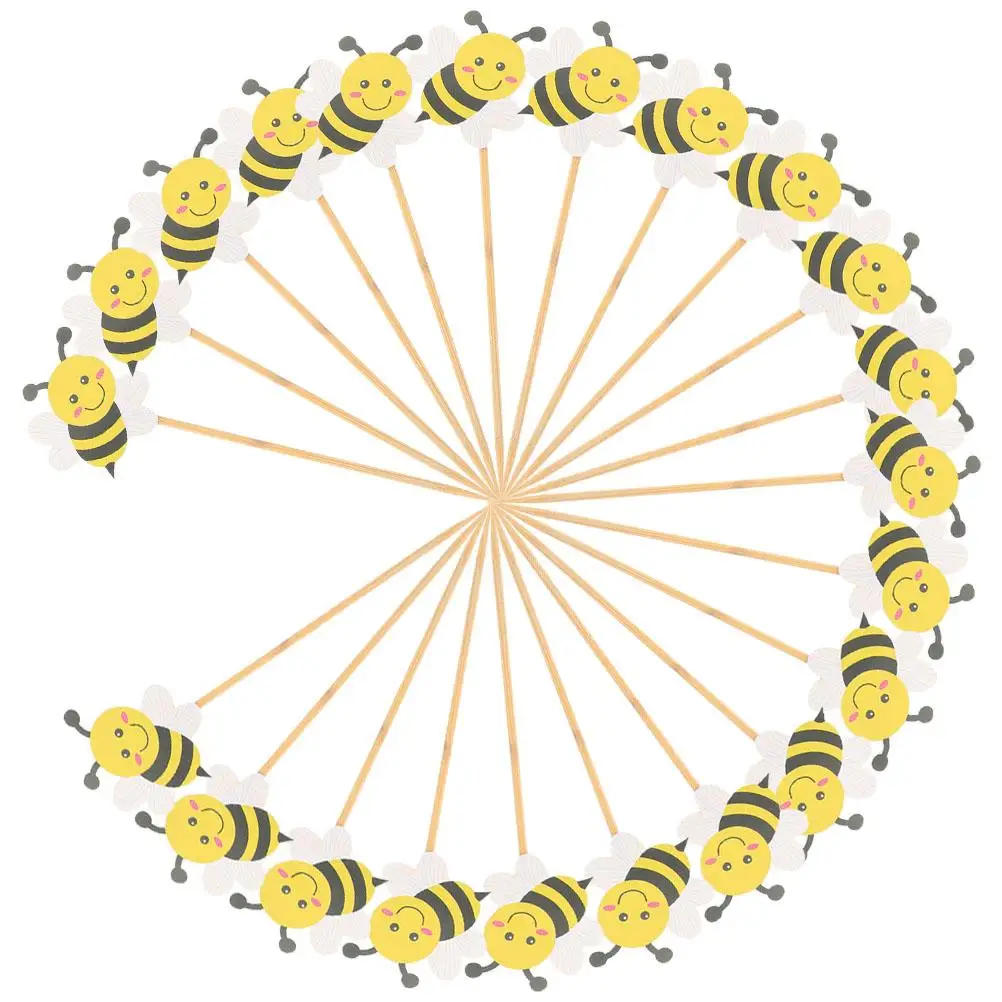 

100 Pcs Cake Decorations Insect Bee Birthday Cartoon Picks Party Supplies Bamboo Paper Bee Party Decorations Safe