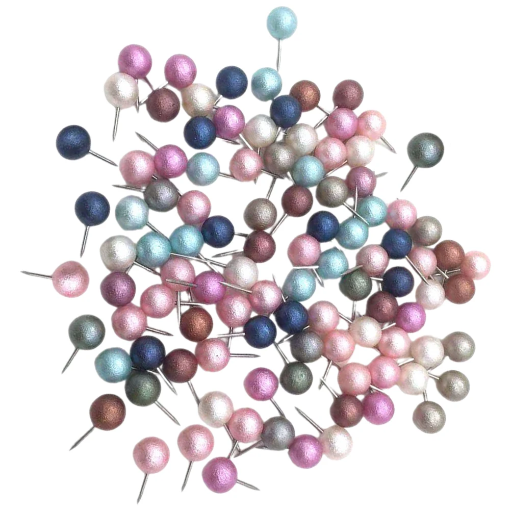 100 Pcs Pearl Ball Pins Straight Heads Colorful Decorative Thumbtacks 10mm Softboard Craft Supplies Multicolor