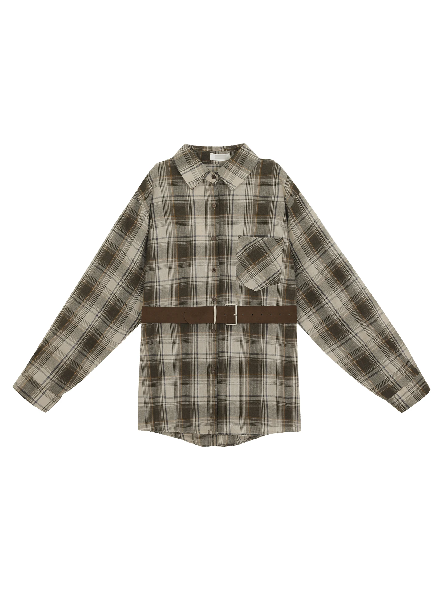 レッドパーソナリティプラザチェック柄シャツ女性初秋2025新しい非常に美しいルーズ長袖コーヒー色の女性のシャツ