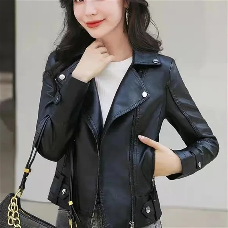 PU Leather Jackets Women's Spring Autumn New 2025 Haining Conventional Coat Slim Fashion Ladies Outwear Motorcycle Outcoat Tide 3