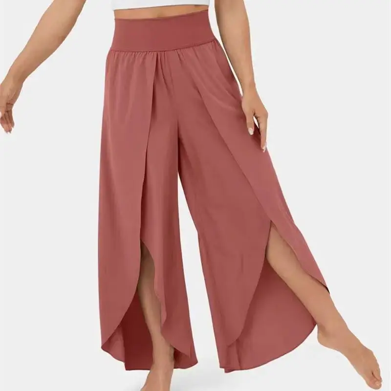 High Waist Split Loose Women's Yoga Casual Pants Versatile Slimming Wide Leg Pants Asymmetric Design Commute Style