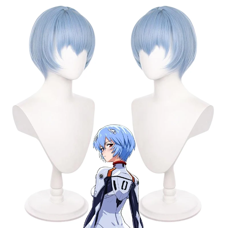 Halloween Anime Cosplay Wig Rei Ayanami Blue Short Heat Resistant Synthetic Hair for Women Men Costume Party Comic Con