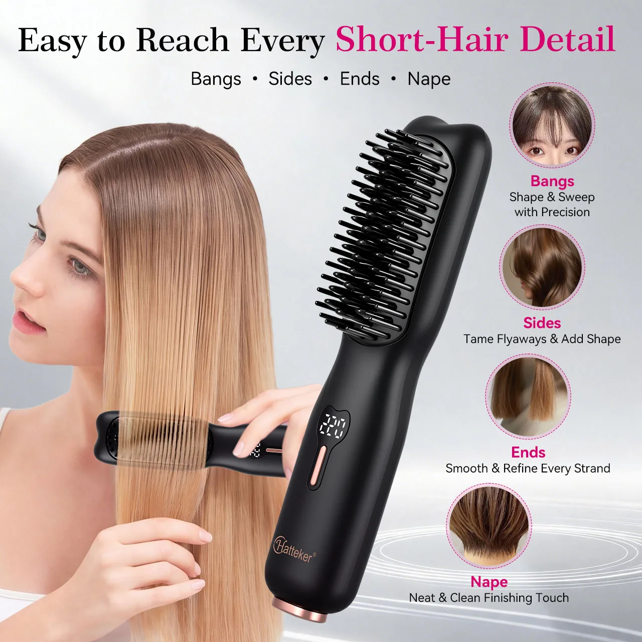 Hatteker Wireless Hair Straightening Comb Portable USB Multi-temperature Control Straightener And Curler for All Hair Types 6