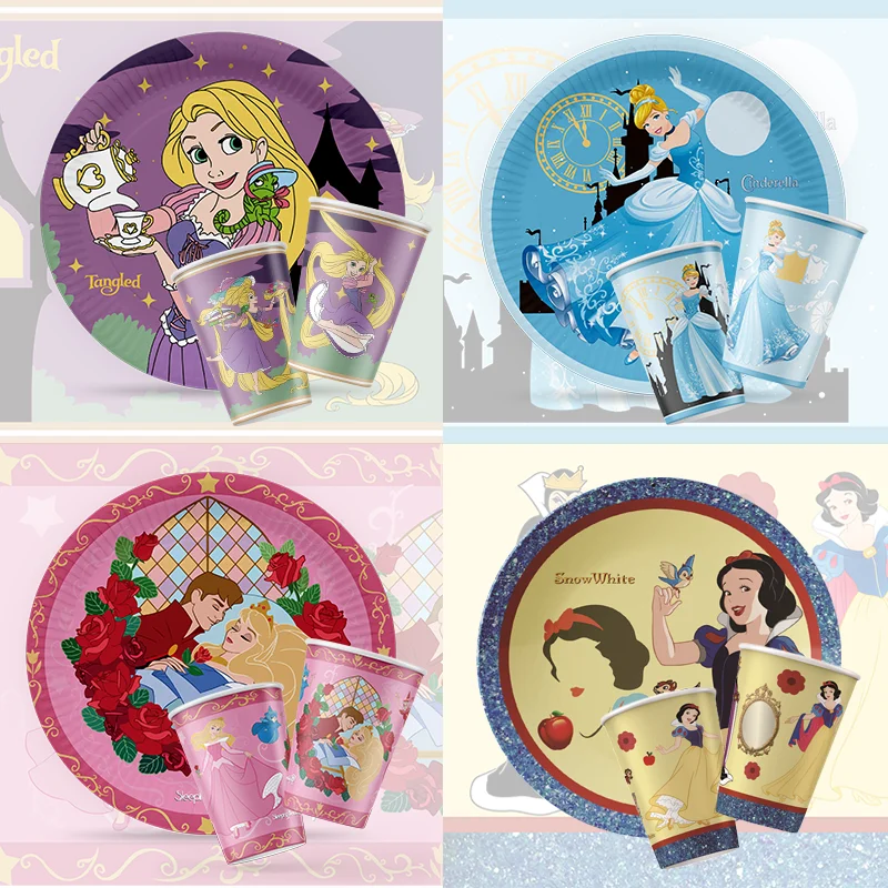 Disney Cinderella Sleeping Beauty Snow White Girl Party Supplies Birthday Decorations Plate Cup Baby Shower Disposable Tableware