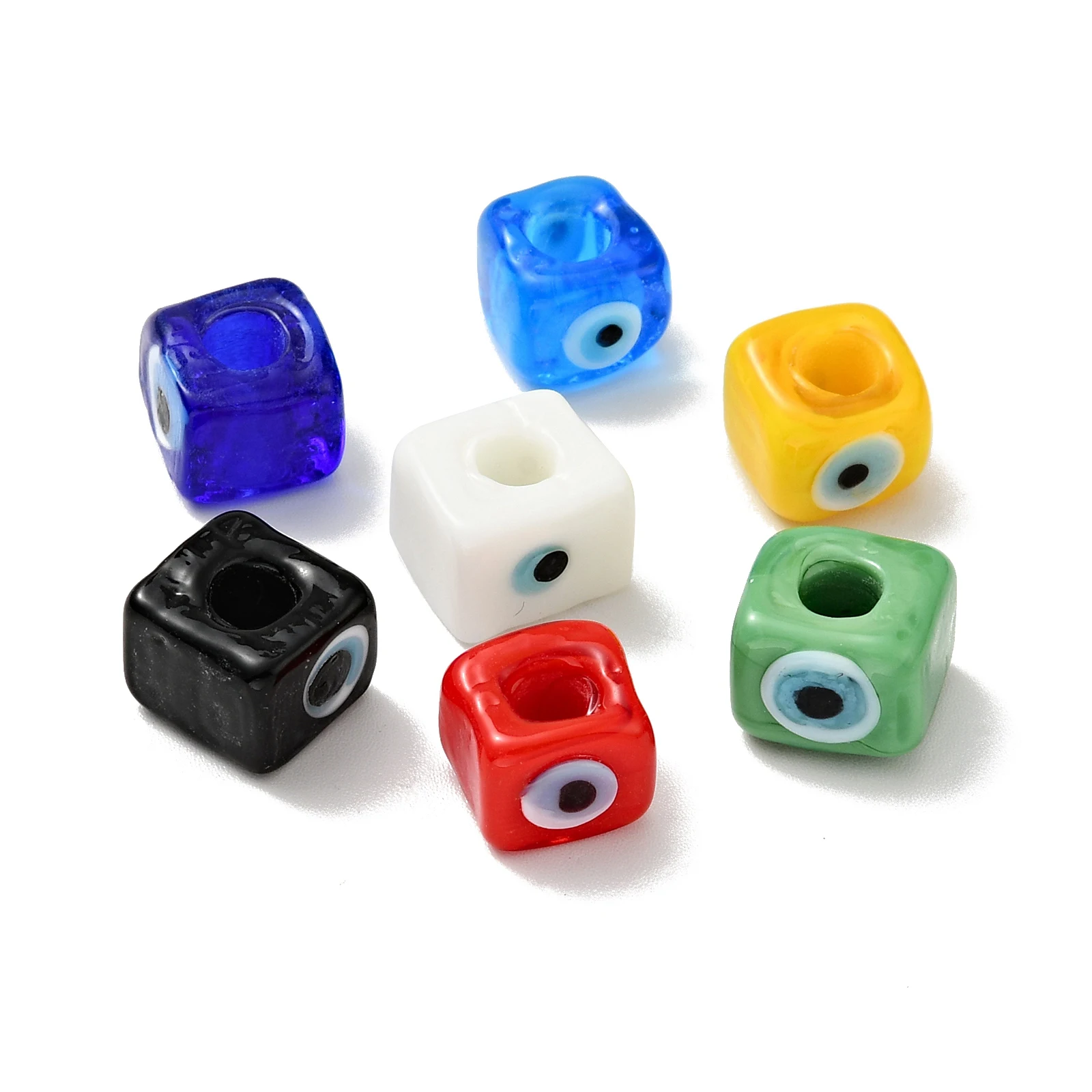 

50pcs Multicolor Cube Shape Evil Eye Lampwork Beads Large Hole Spacer Beads For Jewelry Making DIY Necklace Bracelet Accessories