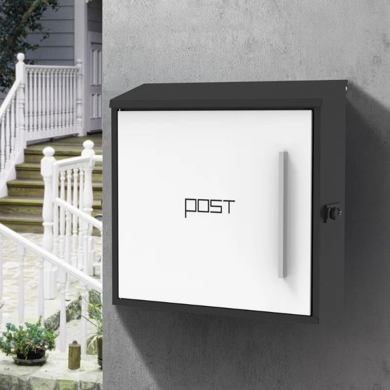 Wall Mounted Metal Mailbox With Wood Grain Panel Modern Outdoor Letter Box For Home Villa Gate