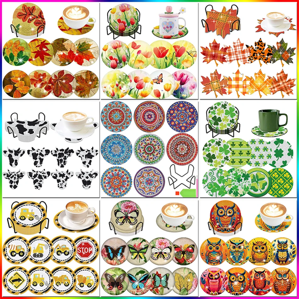 

8Pcs/Set DIY Diamond Painting Flower Round Coaster Drink Cup Pad Table Placemat Cushion Insulation Pad Handmade Art Home