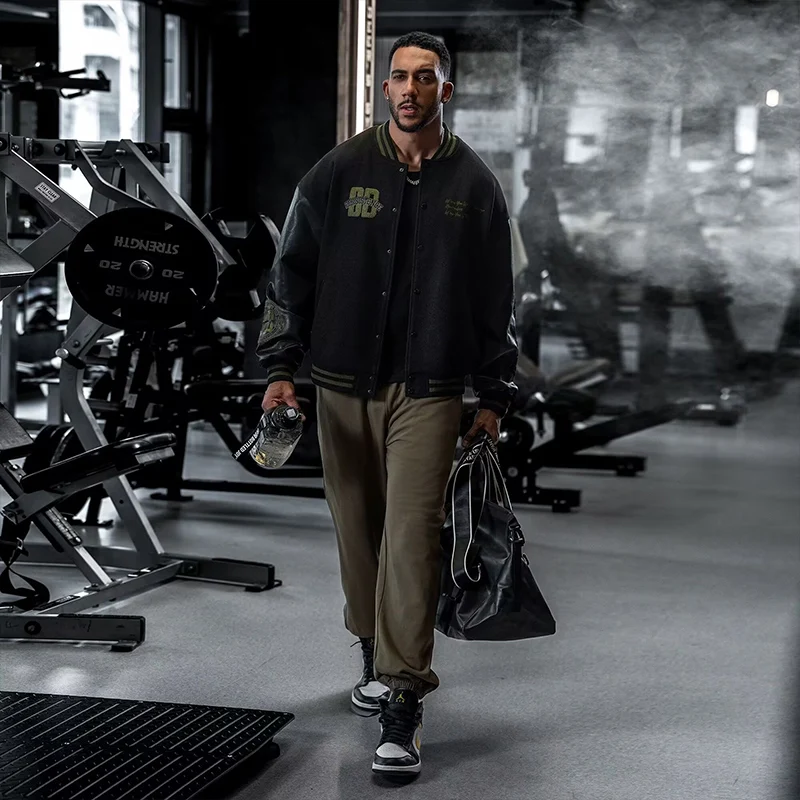 عارضة الأمريكية Sle Bla البيسبول Jaet الرجال ربيع الخريف فضفاضة تناسب الرياضة الشارع الشهير البوليستر طويل Sve سستة إغلاق