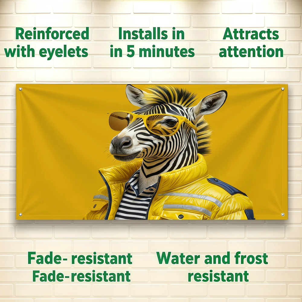 Yellow Down Jacket Zebra flag For Room Dorm Camping Picnic Art Style Garage Bar wall Decoration Banner