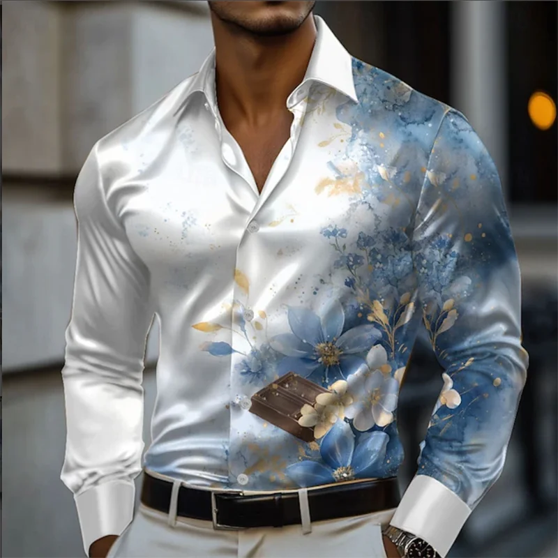 メンズ長袖シャツボタンシャツ春夏カジュアルシャツ 3D ボートアンカープリント長袖ファッショントップ