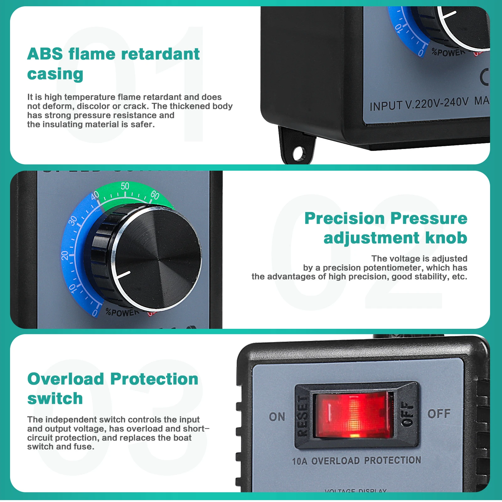 التيار المتناوب 220 فولت 10A 4000 واط الجهد المنظم درجة حرارة المحرك مروحة سرعة المراقب المالي باهتة الاتحاد الأوروبي التوصيل موتور مروحة سرعة تحكم التبديل #5