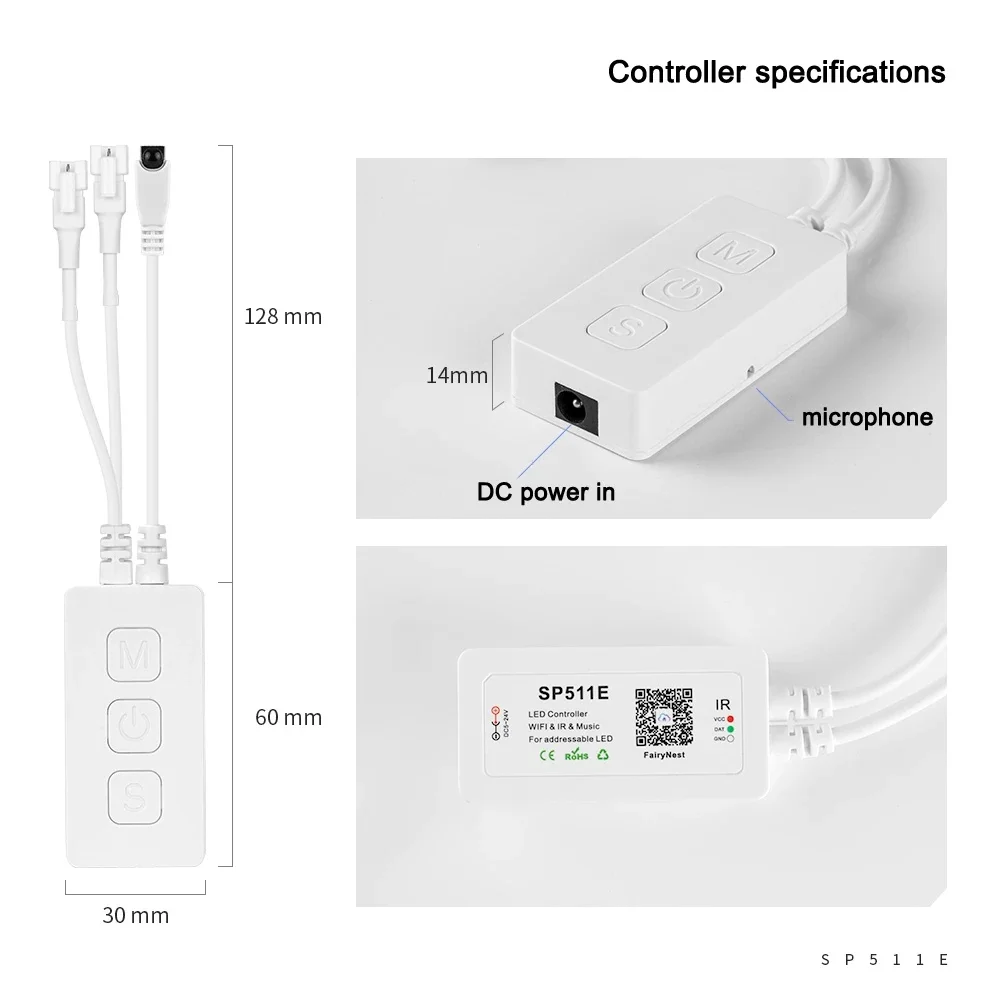 SP511E WiFi Musik WS2812b LED Controller Address Pixel RGB LED Streifen Dual Einzigen Ausgang Smart Stimme APP Control DC 5V-24V