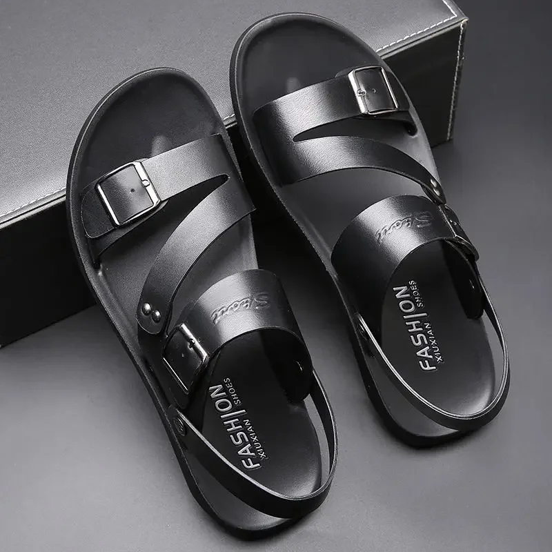 Classic Men Sandals Solid Color Men Shoes 2024 Summer Comfortable Open Toe Leather Mens Sandals Beach Rome Zapatos Para Hombres