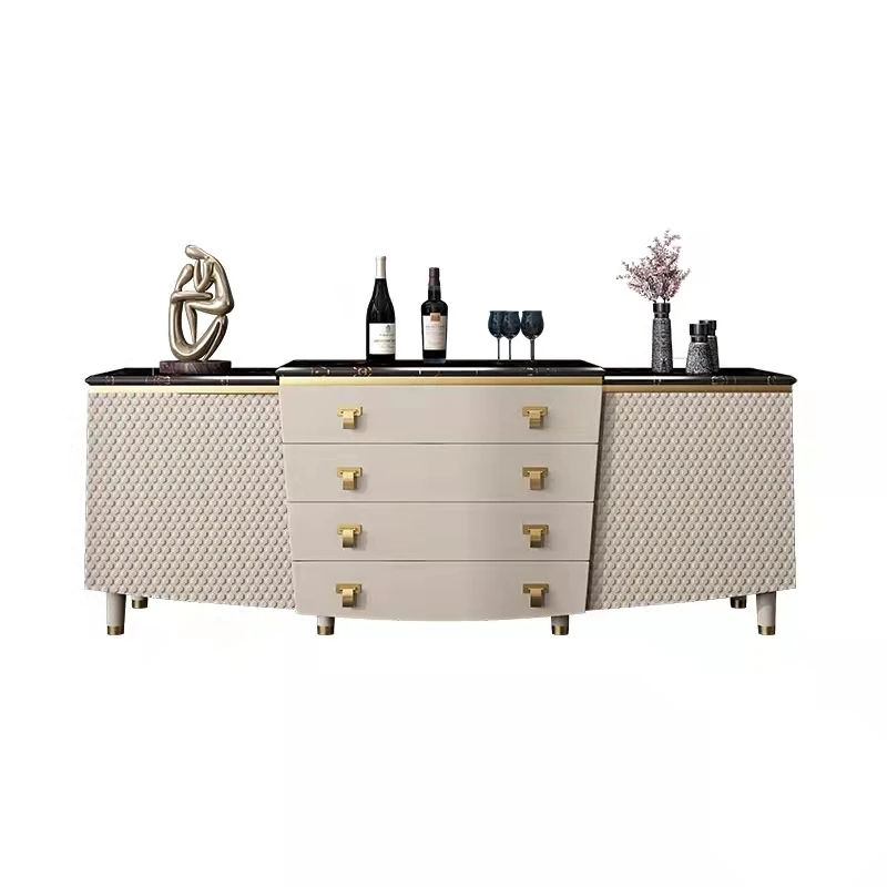 ep-Italian Turri Villa Luxury Furniture Chanele Rhomboid Checked Leather Marble Sideboard Console Living Room TV Cabinet&