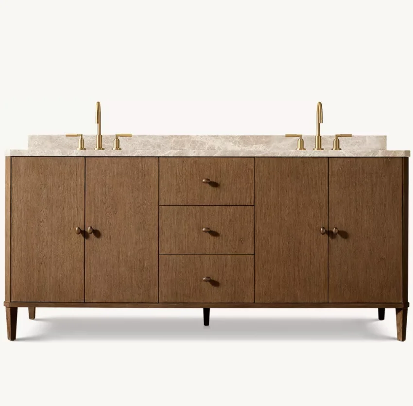 

#Luxury Bathroom Furniture Sets American Style Bathroom Vanities Set Wood Double Washstand