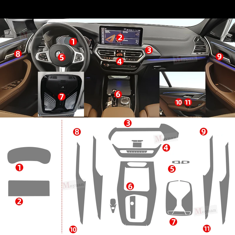 For BMW G01 X3 2022 Car Interior Center console Transparent TPU Protective film Anti-scratc Repair film Accessories Refit