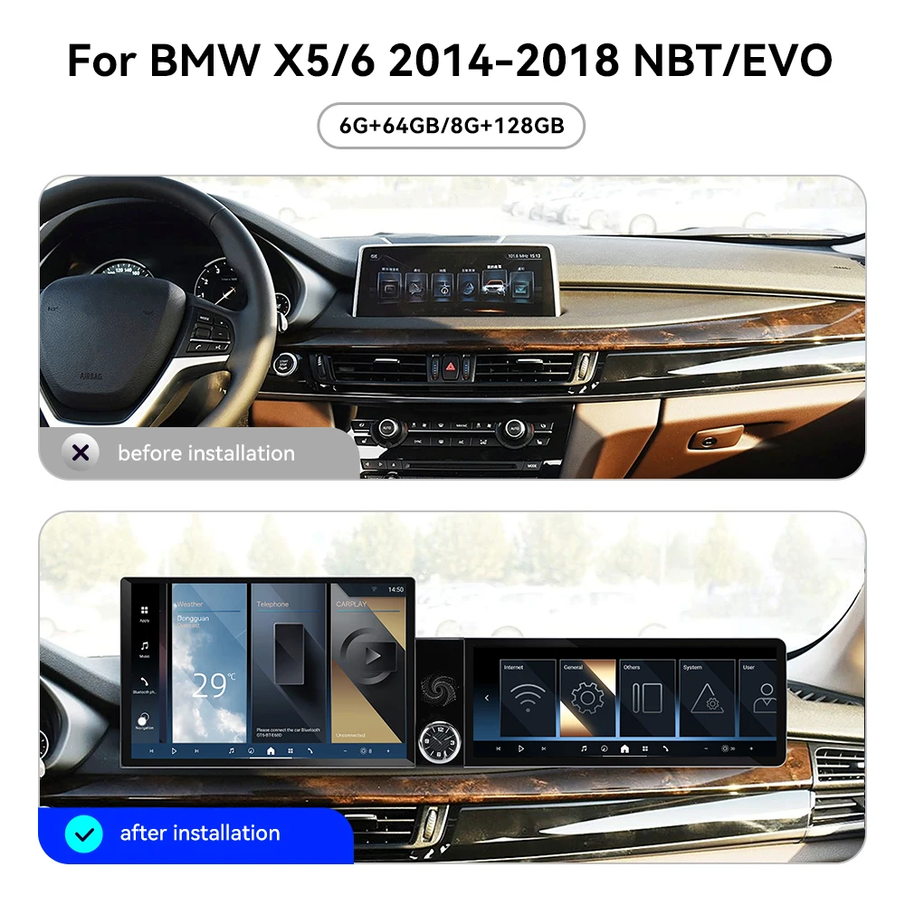 For BMW X5 X6 2014‑2018 NBT EVO Vertical Tesla Screen 13.1+12.3 Inch Dual Screen Head Unit Car Multimedia Player GPS Navigation