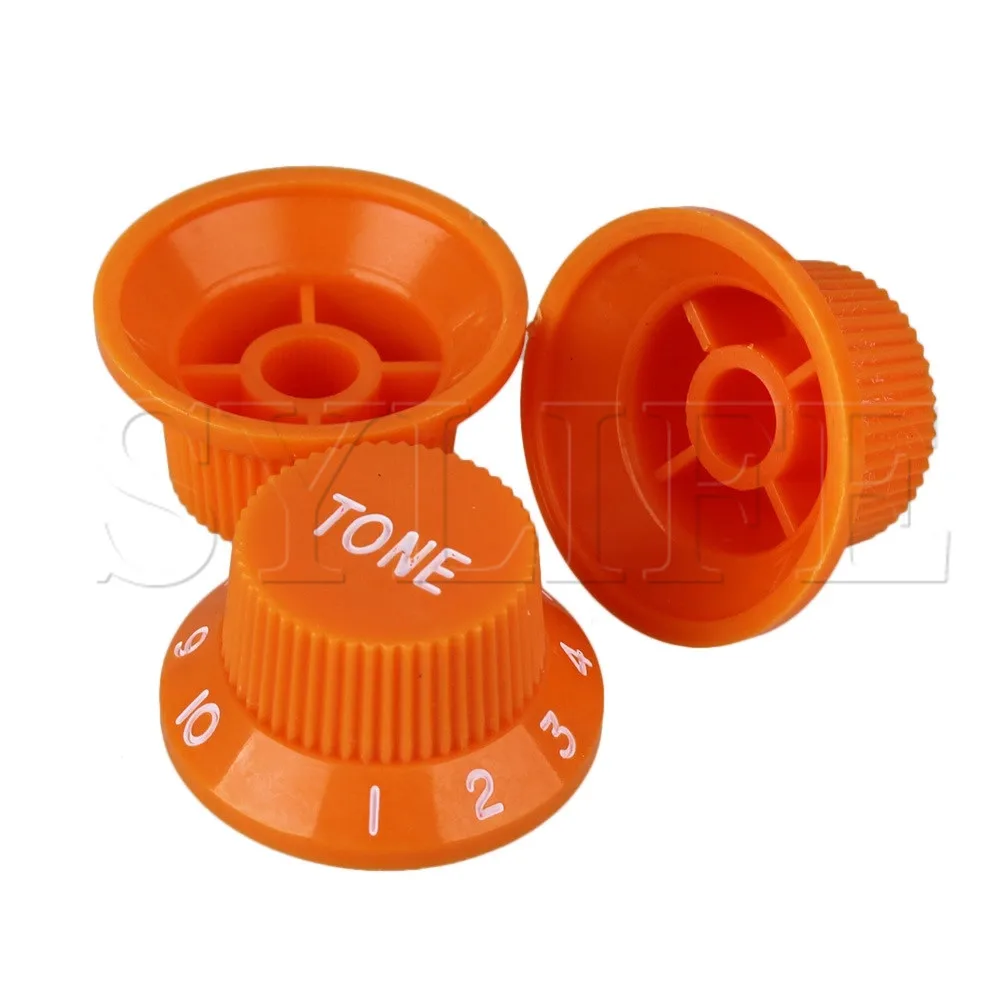 3x 5.5mm Dia Hole Orange 1 Volume 2 Tone Plastic Electric Guitar Bell Hat Knobs\