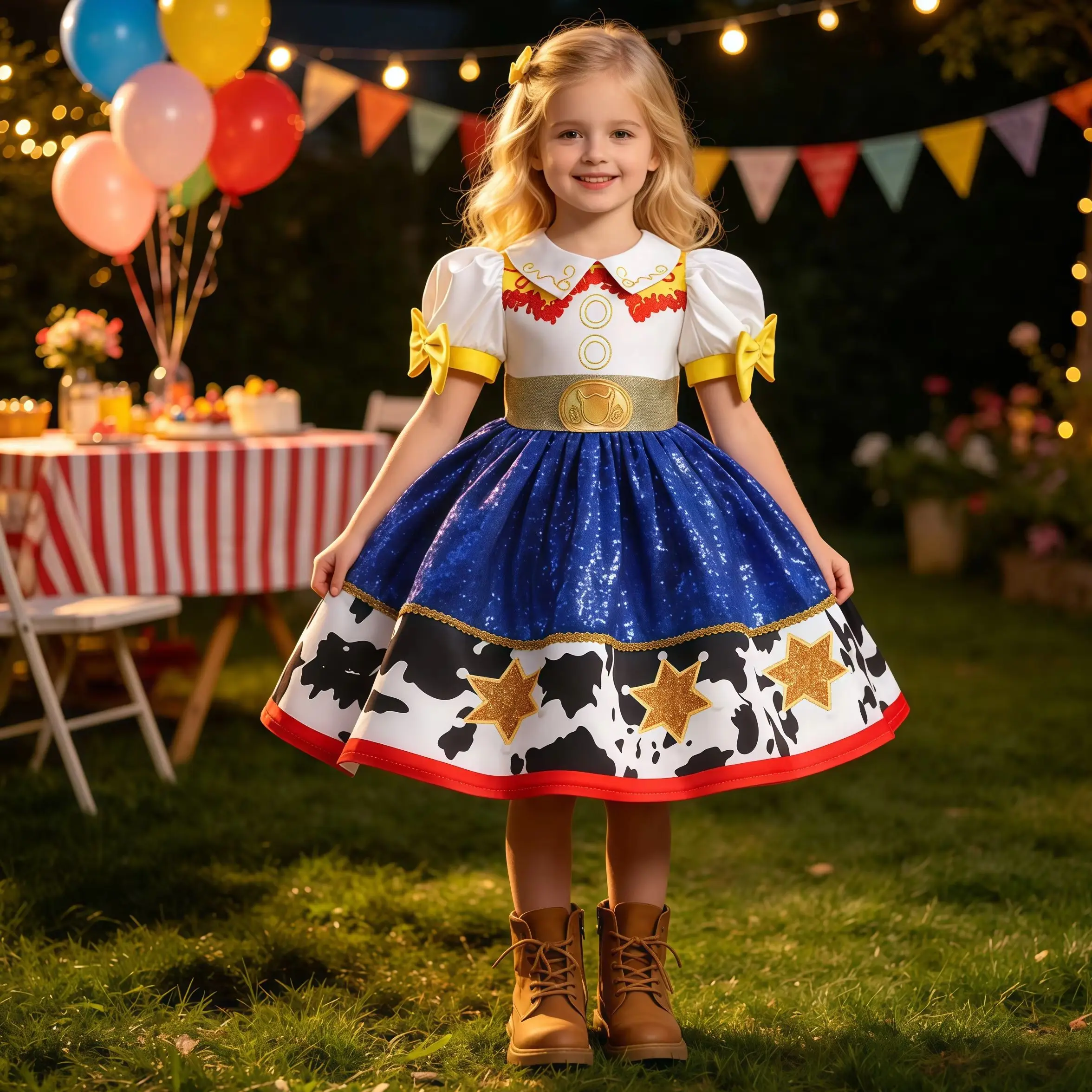 Jessie Dress For Girls Cowgirl Sequins Costume Dress Up Kids Toy Cosplay Halloween Birthday Party Carnival Performance Outfits